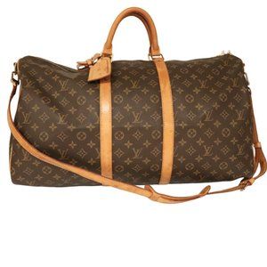 LV Keepall 55 + Strap Duffle Travel Gym Bag Brown Auth Monogram Louis Vuitton